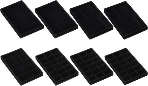 uxcell 8PCS Jewelry Organizer Tray Stackable, Wooden Jewelry Containers Velvet Drawer Organizer Inserts Holder for Earrings Necklaces Rings Bracelet (8" x 5" x 1" Black) in Saudi Arabia