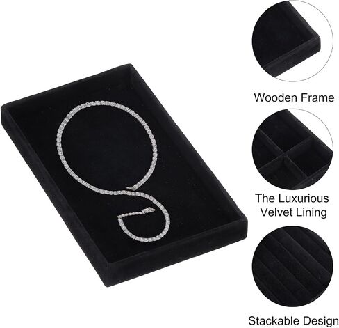 uxcell 8PCS Jewelry Organizer Tray Stackable, Wooden Jewelry Containers Velvet Drawer Organizer Inserts Holder for Earrings Necklaces Rings Bracelet (8" x 5" x 1" Black) in Saudi Arabia