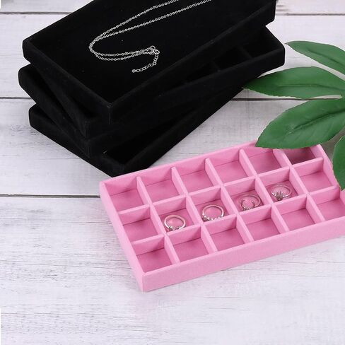 uxcell 8PCS Jewelry Organizer Tray Stackable, Wooden Jewelry Containers Velvet Drawer Organizer Inserts Holder for Earrings Necklaces Rings Bracelet (8" x 5" x 1" Black) in Saudi Arabia