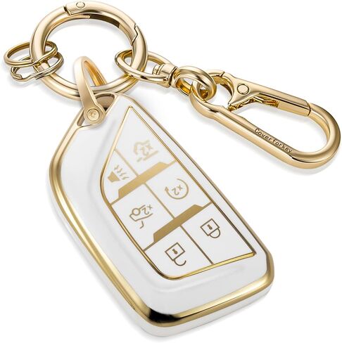 for Cadillac Key Fob Cover with Upgraded Anti loss Durable Metal Keychain, Fashionable Soft Case for Escalade ATS XT4/5/6 XTS CT5/6 ESV (6 Buttons) Key (Gold, B2) in Saudi Arabia