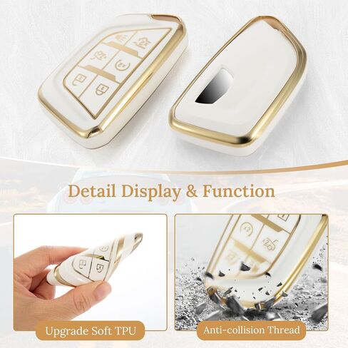 for Cadillac Key Fob Cover with Upgraded Anti loss Durable Metal Keychain, Fashionable Soft Case for Escalade ATS XT4/5/6 XTS CT5/6 ESV (6 Buttons) Key (Gold, B2) in Saudi Arabia