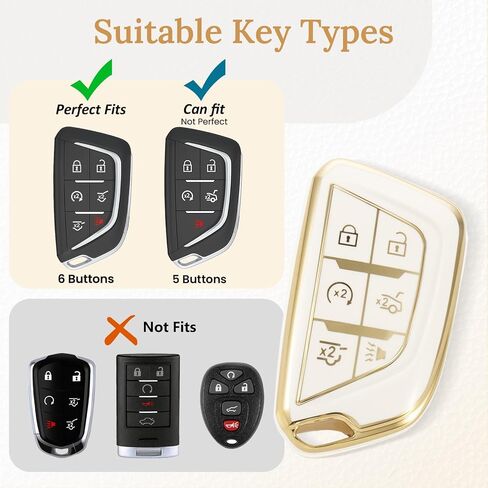 for Cadillac Key Fob Cover with Upgraded Anti loss Durable Metal Keychain, Fashionable Soft Case for Escalade ATS XT4/5/6 XTS CT5/6 ESV (6 Buttons) Key (Gold, B2) in Saudi Arabia