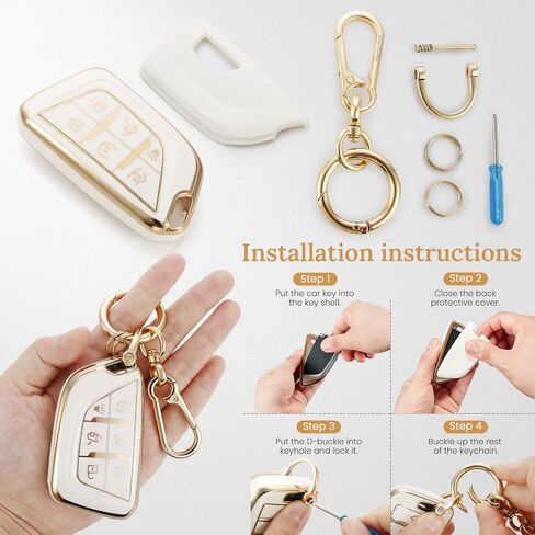for Cadillac Key Fob Cover with Upgraded Anti loss Durable Metal Keychain, Fashionable Soft Case for Escalade ATS XT4/5/6 XTS CT5/6 ESV (6 Buttons) Key (Gold, B2) in Saudi Arabia