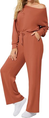 Casei Women's Off The Shoulder Wide Leg Jumpsuit with Long Sleeves and Pockets Dressy Casual Romper for Fall 2024 in Saudi Arabia