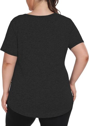 FOREYOND Plus Size Workout Tops for Women Short Sleeves V-Neck Yoga Shirts Loose Fit Athletic Gym Clothing Summer in Kuwait