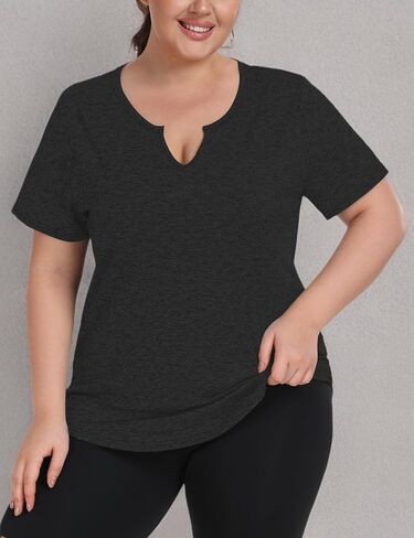 FOREYOND Plus Size Workout Tops for Women Short Sleeves V-Neck Yoga Shirts Loose Fit Athletic Gym Clothing Summer in Kuwait