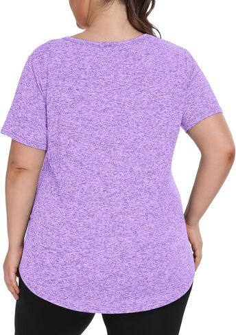 FOREYOND Plus Size Workout Tops for Women Short Sleeves V-Neck Yoga Shirts Loose Fit Athletic Gym Clothing Summer in Kuwait
