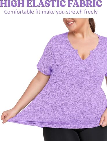 FOREYOND Plus Size Workout Tops for Women Short Sleeves V-Neck Yoga Shirts Loose Fit Athletic Gym Clothing Summer in Kuwait