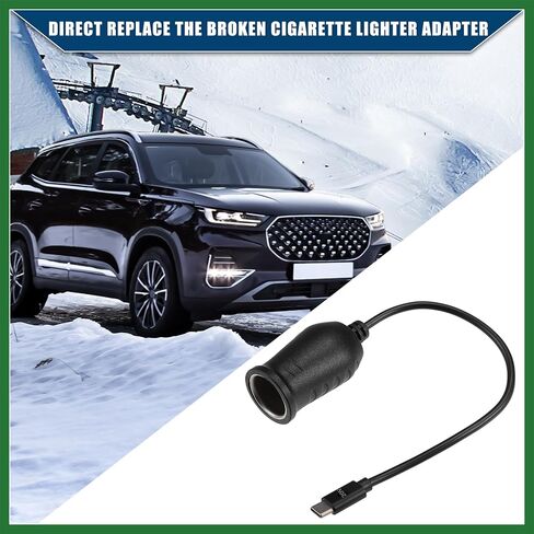 Motoforti 20V Cigarette Lighter Adapter/Interior USB Type C Male Cigarette Lighter Converter Cable for Car RV/Durable ABS Plastic 0.29m / 1 Pcs Black Long-lasting in Saudi Arabia