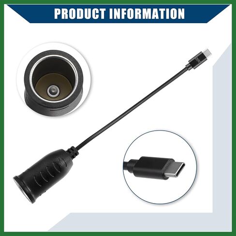 Motoforti 20V Cigarette Lighter Adapter/Interior USB Type C Male Cigarette Lighter Converter Cable for Car RV/Durable ABS Plastic 0.29m / 1 Pcs Black Long-lasting in Saudi Arabia
