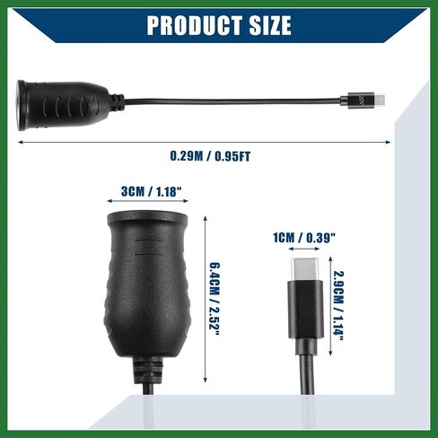 Motoforti 20V Cigarette Lighter Adapter/Interior USB Type C Male Cigarette Lighter Converter Cable for Car RV/Durable ABS Plastic 0.29m / 1 Pcs Black Long-lasting in Saudi Arabia