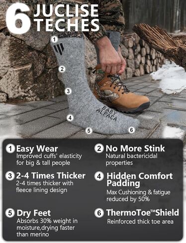 Alpaca Wool Heavyweight Thermal Boot Socks Winter Hunting Hiking Working Cold Weather Cushioned in Saudi Arabia