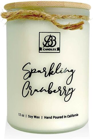 Winter & Fall Collection - Natural Soy Hand Poured Fragrant Candles, Frosted Jars with Bamboo Lid, Ideal for Home Decor & Relaxation, 90+ Hours Burn Time, 12oz (Sparkling Cranberry) in Saudi Arabia