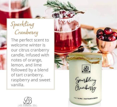Winter & Fall Collection - Natural Soy Hand Poured Fragrant Candles, Frosted Jars with Bamboo Lid, Ideal for Home Decor & Relaxation, 90+ Hours Burn Time, 12oz (Sparkling Cranberry) in Saudi Arabia