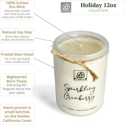 Winter & Fall Collection - Natural Soy Hand Poured Fragrant Candles, Frosted Jars with Bamboo Lid, Ideal for Home Decor & Relaxation, 90+ Hours Burn Time, 12oz (Sparkling Cranberry) in Saudi Arabia