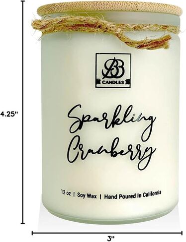 Winter & Fall Collection - Natural Soy Hand Poured Fragrant Candles, Frosted Jars with Bamboo Lid, Ideal for Home Decor & Relaxation, 90+ Hours Burn Time, 12oz (Sparkling Cranberry) in Saudi Arabia