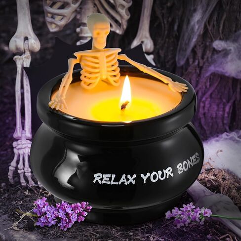 Halloween Decorations Skeleton Candle, Long Burning Soy Candle with Gothic Vintage Magic Skull Candlestick Ghost Bar Decor for Indoor Home Farmhouse Room Table Desk, Spooky Gift for Women Men in Saudi Arabia