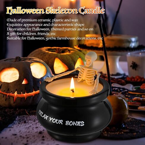 Halloween Decorations Skeleton Candle, Long Burning Soy Candle with Gothic Vintage Magic Skull Candlestick Ghost Bar Decor for Indoor Home Farmhouse Room Table Desk, Spooky Gift for Women Men in Saudi Arabia