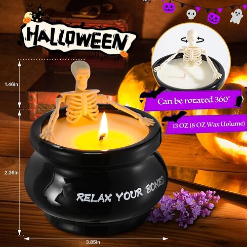 Halloween Decorations Skeleton Candle, Long Burning Soy Candle with Gothic Vintage Magic Skull Candlestick Ghost Bar Decor for Indoor Home Farmhouse Room Table Desk, Spooky Gift for Women Men in Saudi Arabia