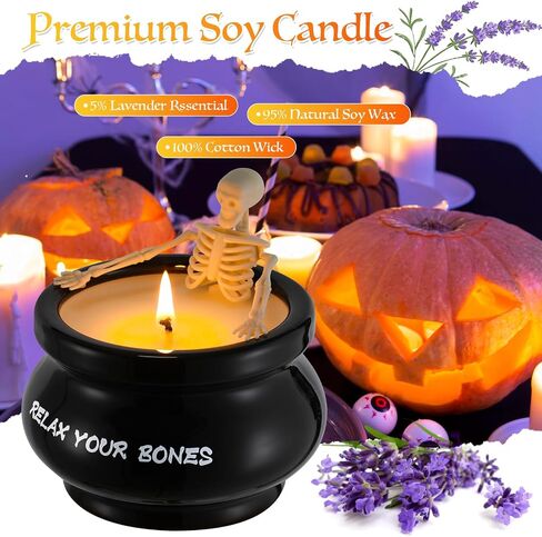 Halloween Decorations Skeleton Candle, Long Burning Soy Candle with Gothic Vintage Magic Skull Candlestick Ghost Bar Decor for Indoor Home Farmhouse Room Table Desk, Spooky Gift for Women Men in Saudi Arabia