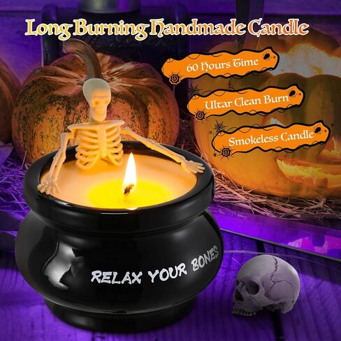 Halloween Decorations Skeleton Candle, Long Burning Soy Candle with Gothic Vintage Magic Skull Candlestick Ghost Bar Decor for Indoor Home Farmhouse Room Table Desk, Spooky Gift for Women Men in Saudi Arabia