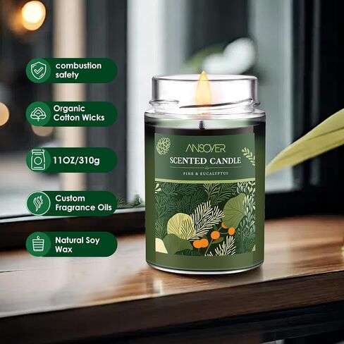 Scented Soy Candles, Aromatherapy Jar Candles for Home Scented, Long Lasting Candles with 65 Hour Burn Time 11oz, Candle Gifts Soy Candles Scents of (Pine & Eucalyptus) in Saudi Arabia