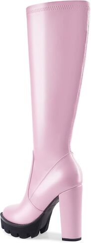 Oh Mispares Women’s Block High Heeled Knee-High Boots Zip Up Tall Boots for Women Round Toe Thick Sole Comfortable Fall Winter Booties with Chunky Heel in Kuwait