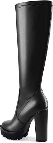 Oh Mispares Women’s Block High Heeled Knee-High Boots Zip Up Tall Boots for Women Round Toe Thick Sole Comfortable Fall Winter Booties with Chunky Heel in Kuwait
