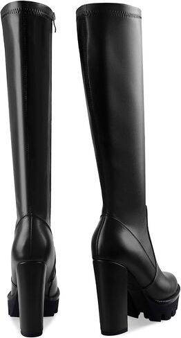 Oh Mispares Women’s Block High Heeled Knee-High Boots Zip Up Tall Boots for Women Round Toe Thick Sole Comfortable Fall Winter Booties with Chunky Heel in Kuwait