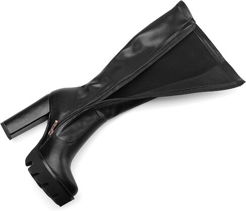 Oh Mispares Women’s Block High Heeled Knee-High Boots Zip Up Tall Boots for Women Round Toe Thick Sole Comfortable Fall Winter Booties with Chunky Heel in Kuwait