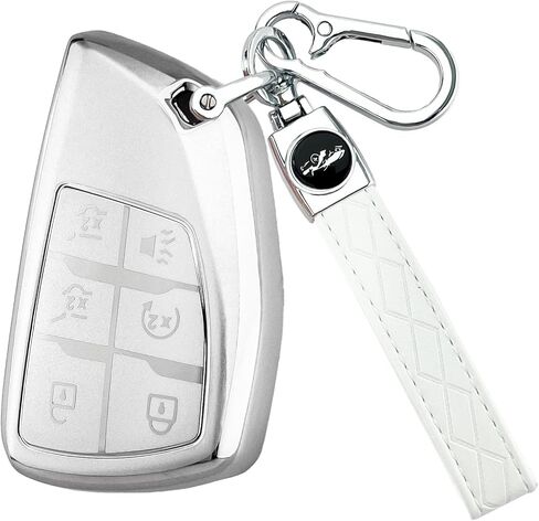 for Chevy Key Fob Cover with Keychain, Soft TPU Full Protection Car Key Case Compatible with Chevy 2021 2022 2023 2024 2025 Tahoe Sierra Suburban GMC Yukon Denali Silverado, 5 Buttons, Gold in Kuwait