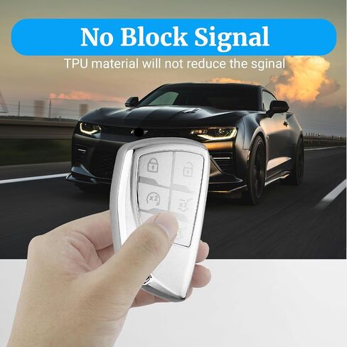 for Chevy Key Fob Cover with Keychain, Soft TPU Full Protection Car Key Case Compatible with Chevy 2021 2022 2023 2024 2025 Tahoe Sierra Suburban GMC Yukon Denali Silverado, 5 Buttons, Gold in Kuwait