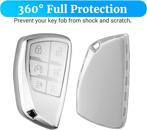 for Chevy Key Fob Cover with Keychain, Soft TPU Full Protection Car Key Case Compatible with Chevy 2021 2022 2023 2024 2025 Tahoe Sierra Suburban GMC Yukon Denali Silverado, 5 Buttons, Gold in Kuwait