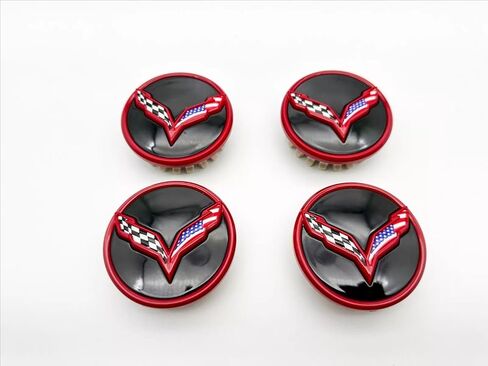 Set of 4Pcs Wheel Center Cap Replacement for 2014+ C7 Corvette Stingray Center Caps w/Crossed Flag Logo 68mm 2.7" 23217059 (Black Blue) in Kuwait