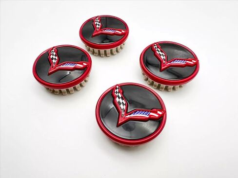 Set of 4Pcs Wheel Center Cap Replacement for 2014+ C7 Corvette Stingray Center Caps w/Crossed Flag Logo 68mm 2.7" 23217059 (Black Blue) in Kuwait