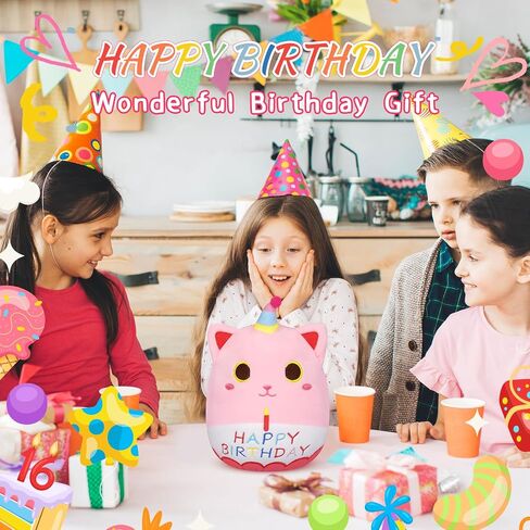 Black Cat Plush, 8 inch Happy Birthday Cat Stuffed Animal with Cake, Cute Plush Kitten Birthday Gift for Girls, Boys and Cats, Home Room Decoration in Kuwait