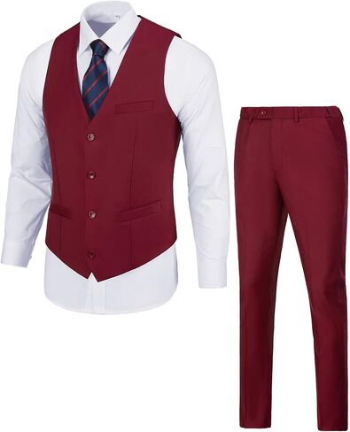 Men's Suit 2 Piece Vest Set Slim Fit Dress Suit Casual Suit Waistcoat Pant in Kuwait