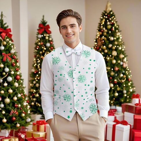 DiBanGu Mens Christmas Suit Vest Festive Xmas Dress Waistcoat and Bowtie Set Vacation Holiday Dress Vest for Tuxedo Party in Kuwait