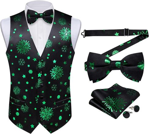 DiBanGu Mens Christmas Suit Vest Festive Xmas Dress Waistcoat and Bowtie Set Vacation Holiday Dress Vest for Tuxedo Party in Kuwait