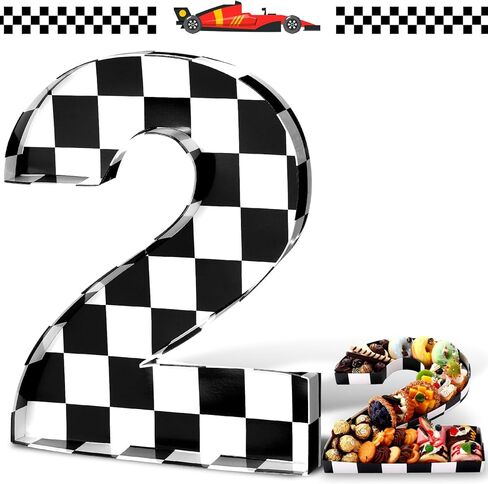 Mifoci 13.7" Race Car Cardboard Fillable Number Box for Charcuterie Fast Birthday Party Decor 1st 2nd 3rd 5th Number Shaped Box Black and White Checkered Snack Paper Mache Tray for Party Supplies (1) in Kuwait