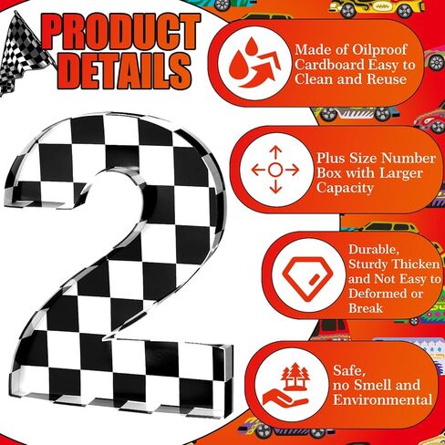 Mifoci 13.7" Race Car Cardboard Fillable Number Box for Charcuterie Fast Birthday Party Decor 1st 2nd 3rd 5th Number Shaped Box Black and White Checkered Snack Paper Mache Tray for Party Supplies (1) in Kuwait