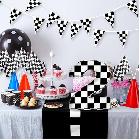 Mifoci 13.7" Race Car Cardboard Fillable Number Box for Charcuterie Fast Birthday Party Decor 1st 2nd 3rd 5th Number Shaped Box Black and White Checkered Snack Paper Mache Tray for Party Supplies (1) in Kuwait