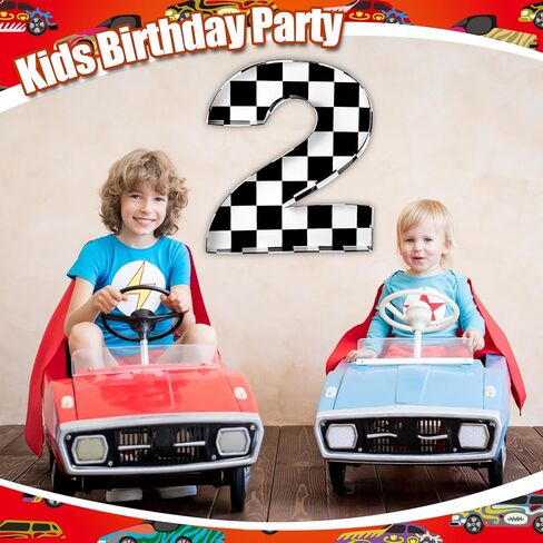 Mifoci 13.7" Race Car Cardboard Fillable Number Box for Charcuterie Fast Birthday Party Decor 1st 2nd 3rd 5th Number Shaped Box Black and White Checkered Snack Paper Mache Tray for Party Supplies (1) in Kuwait