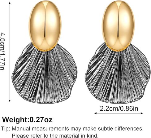 Gold Earrings Dangle Chunky Fan-shaped Earrings Shell Earring for Women Two-Tone Fashion Statement Jewelry in Kuwait