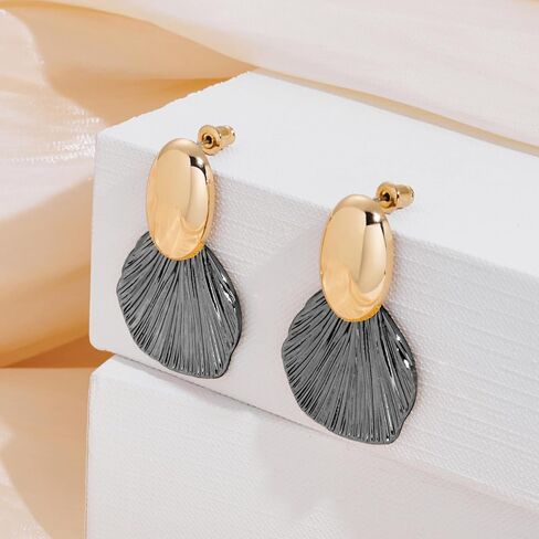 Gold Earrings Dangle Chunky Fan-shaped Earrings Shell Earring for Women Two-Tone Fashion Statement Jewelry in Kuwait