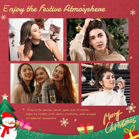Artlunar Christmas Earrings-Xmas Holiday Dangle Earrings for Women Christmas Tree Snowflake Bow Bells Earrings Christmas Accessory in Kuwait