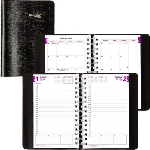 Brownline 2024 Essential Daily/Monthly Planner, Appointment Book, 12 Months, January to December, Twin-Wire Binding, 8" x 5", Black (CB634W.BLK-24) in Saudi Arabia
