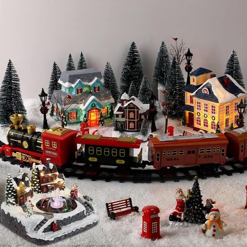 34 PCS Large Christmas Village Sets Christmas Train Village Houses Building Battery Operated Christmas Figurine Accessories Town Building Collection for Xmas Tree Room Decor and Display in Saudi Arabia
