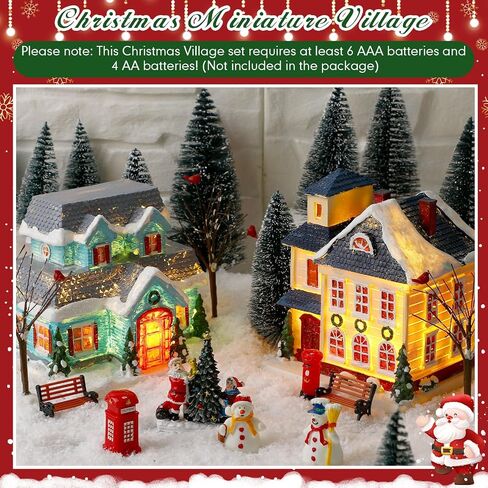 34 PCS Large Christmas Village Sets Christmas Train Village Houses Building Battery Operated Christmas Figurine Accessories Town Building Collection for Xmas Tree Room Decor and Display in Saudi Arabia