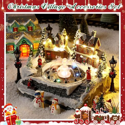 34 PCS Large Christmas Village Sets Christmas Train Village Houses Building Battery Operated Christmas Figurine Accessories Town Building Collection for Xmas Tree Room Decor and Display in Saudi Arabia
